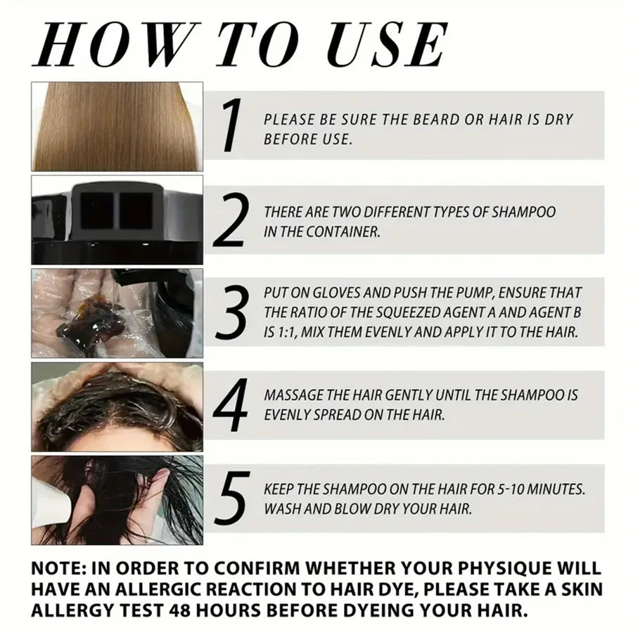 200ml 3 In 1 Natural Herbal Hair Dye Shampoo Black Dark Brown Cover Gray Deep Nourishing Fast Hair Coloring Cream for Women Men