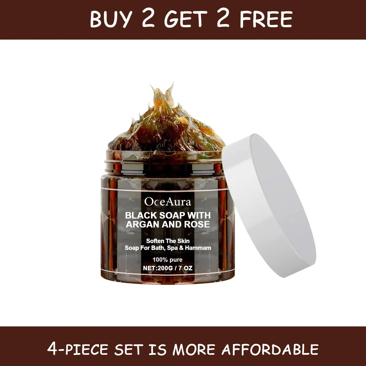 OCEAURA 200g Black Soap With Argan And Rose Lack Beldi Soap Ideal For Dead Skin Remover Body Scrub Purifying Deep Cleansing