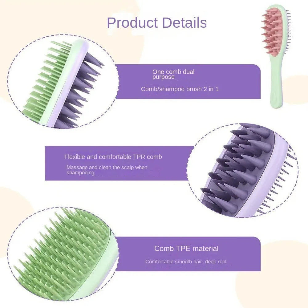 Double-sided 2-in-1 Comb Hair Massager Double Toothed Silicone Shampoo Brush Long Handle Hair Care Head Washing Comb