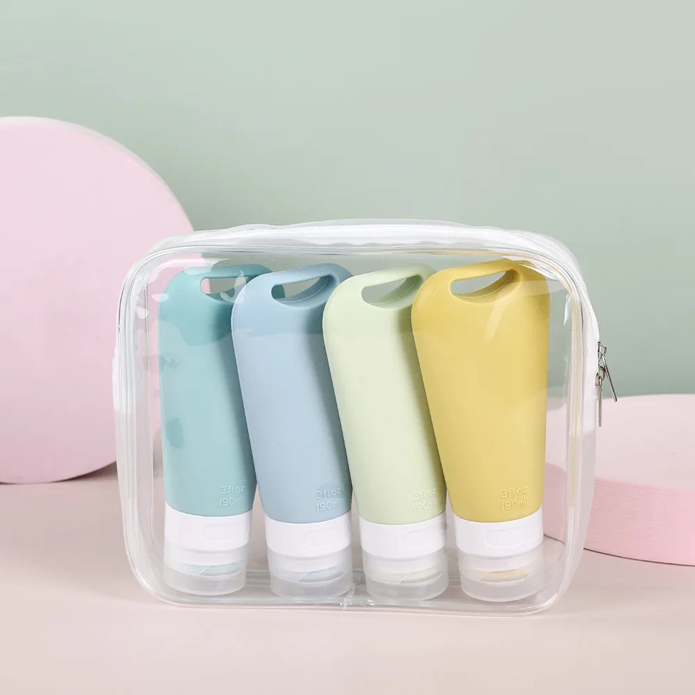 1/3/4Pcs 90ml Refillable Hangable Dispensing Bottles Squeeze Silicone Empty Storage Body Wash Shampoo Portable  Container