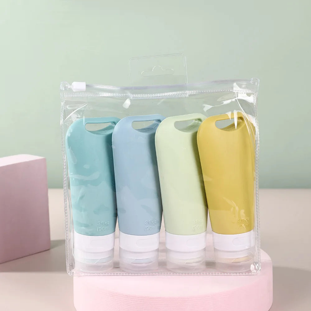 1/3/4Pcs 90ml Refillable Hangable Dispensing Bottles Squeeze Silicone Empty Storage Body Wash Shampoo Portable  Container