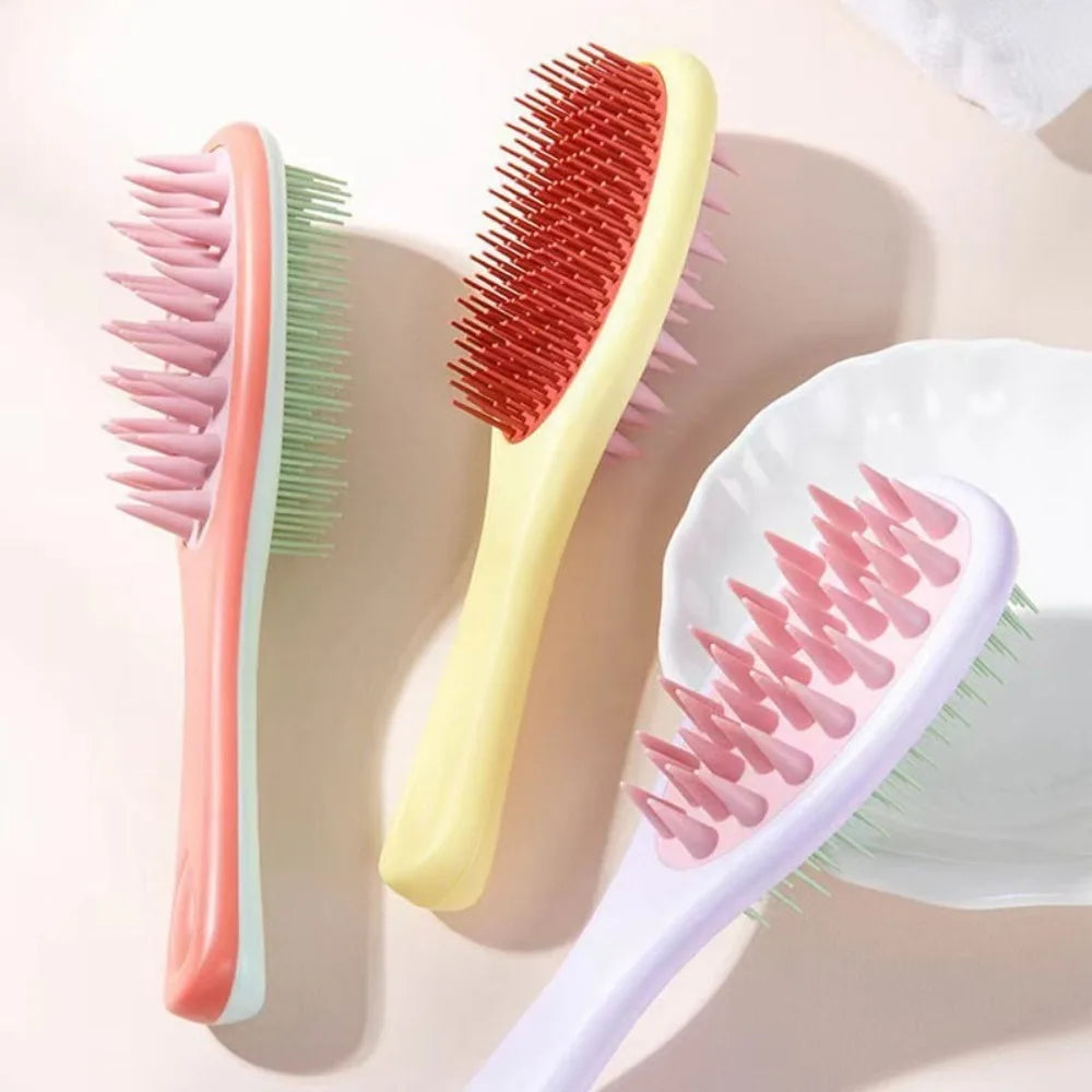 Double-sided 2-in-1 Comb Hair Massager Double Toothed Silicone Shampoo Brush Long Handle Hair Care Head Washing Comb