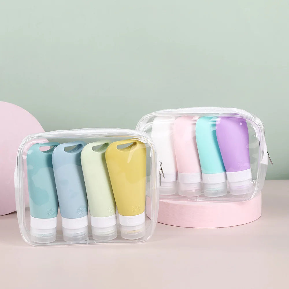 1/3/4Pcs 90ml Refillable Hangable Dispensing Bottles Squeeze Silicone Empty Storage Body Wash Shampoo Portable  Container