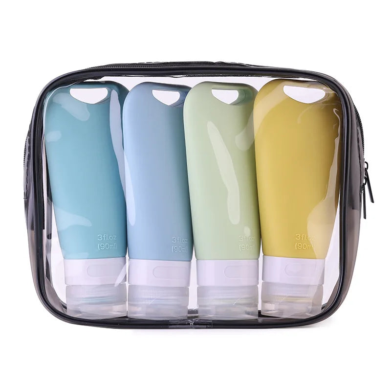 1/3/4Pcs 90ml Refillable Hangable Dispensing Bottles Squeeze Silicone Empty Storage Body Wash Shampoo Portable  Container