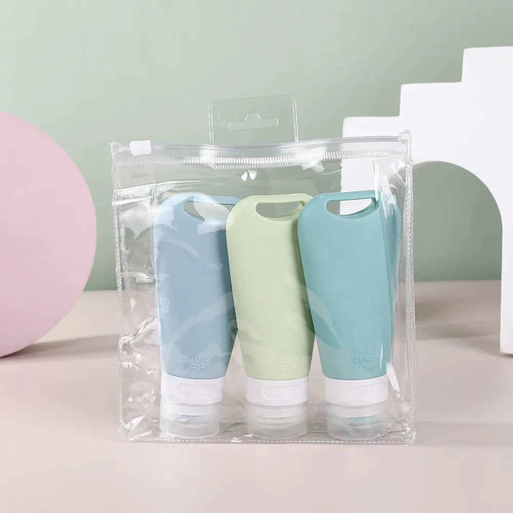 1/3/4Pcs 90ml Refillable Hangable Dispensing Bottles Squeeze Silicone Empty Storage Body Wash Shampoo Portable  Container
