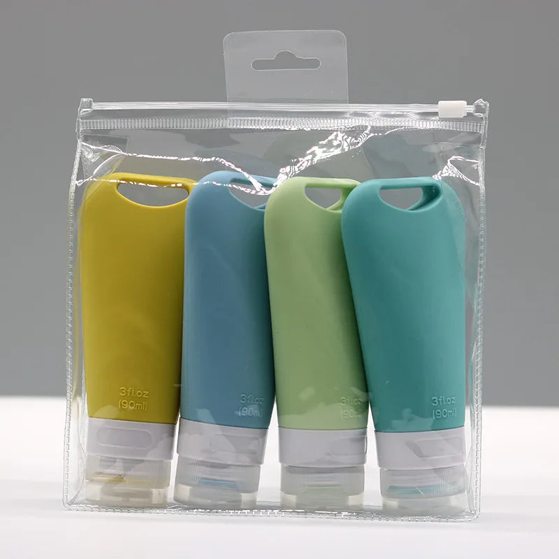 1/3/4Pcs 90ml Refillable Hangable Dispensing Bottles Squeeze Silicone Empty Storage Body Wash Shampoo Portable  Container